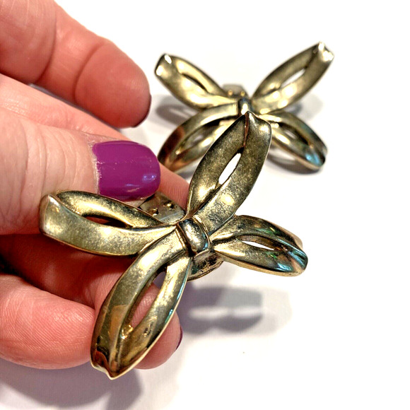 Vintage Silvertone Metal Shoe Clips Unique Bows Collectible Jewelry for Shoes - Picture 7 of 7